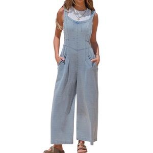 NWOT EXLURA Women’s Loose Fit Wide Leg Denim Overalls – Medium‎
